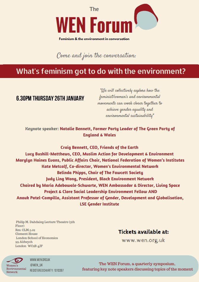 greenprogramme's tweet image. Grab your last minute ticket for Thursday's @WEN_UK lecture on feminism and the environment!
