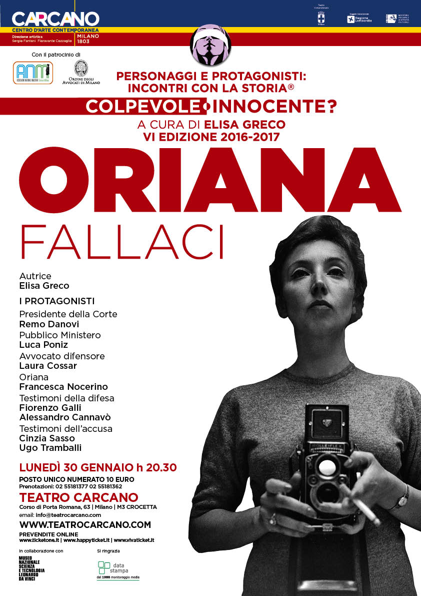 #OrianaFallaci #ColpevoleoInnocente? Lo scopriremo lunedì 30 gennaio al <a href="/TeatroCarcano/">Teatro Carcano</a>