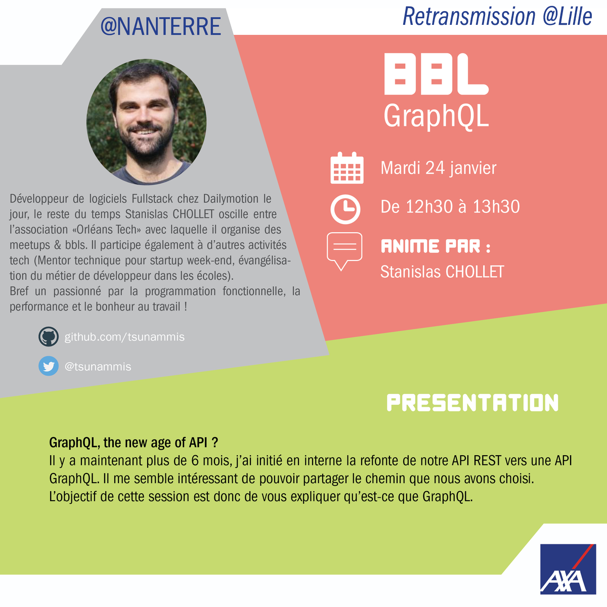 marie_chacun's tweet photo. ❕🗓️@tsunammis nous donne rendez-vous la semaine prochaine à Nanterre pour un BBL 💯% GraphQL >>> 24/01/17 @12H30  #AXABBL #AXAGuilDEv 👌 https://t.co/sjWWCQaH6F