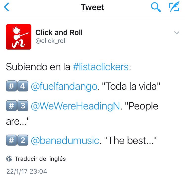 Buenas!!! Comienza la semana con una gran noticia, N2 en #listaclickers de <a href="/click_roll/">Click and Roll</a> #40principales #Canarias Gracias a todos!!