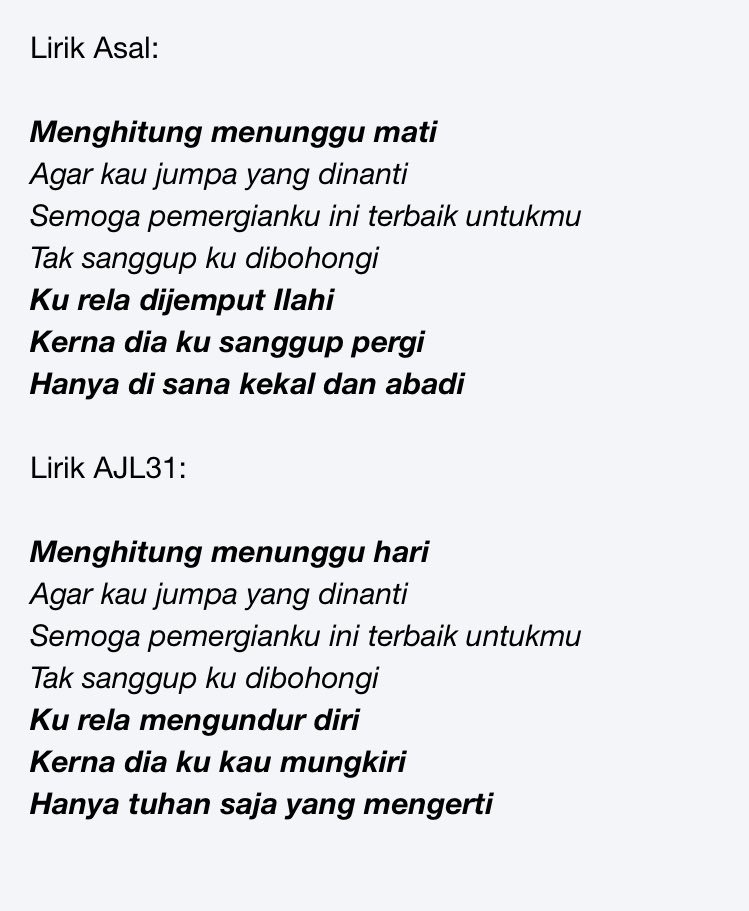 𝒜𝒷𝑒 𝒿 No Twitter Tak Ingat Lirik Lagu Aiman Tino Masa Ajl31 Yang Part Chorus Mmg Rasa Awkward Tapi Demi Kebaikan Semua Biar Takde Yang Bunuh Diri Sbb Cinta Https T Co 3rlyhorzfh