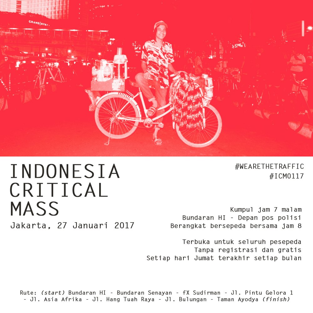 We r campaign every last friday a month, called "Indonesia Critical Mass" NightRide <a href="/EnjoyTheViewEU/">EnjoyTheView</a> <a href="/B2WIndonesia/">Bike2Work Indonesia</a> <a href="/fixietas/">Fixietas Jakarta</a> <a href="/london_cycling/">London Cycling Campaign</a>