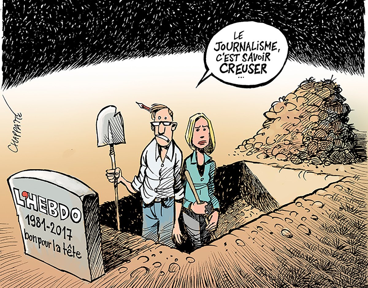 chappatte's tweet photo. Mort de @lhebdo - © Chappatte dans Le Temps, Suisse https://t.co/jb5n1Zo13E