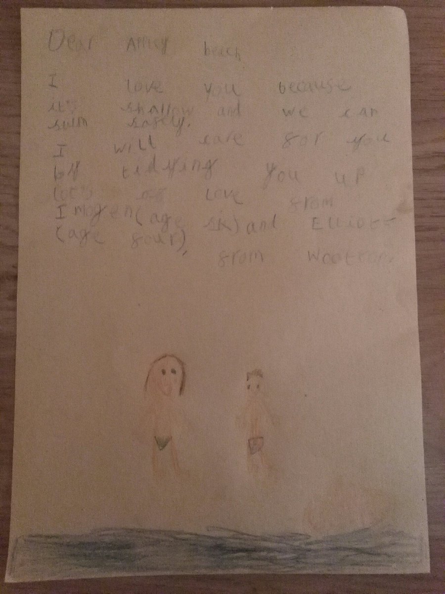 hellywhelly's tweet photo. @EnvAgencySE #beautyofthebeach a #loveletter from Imogen (6) &amp; Elliott (4) to Appley, their fave #IOW beach https://t.co/48Z6hunv6w