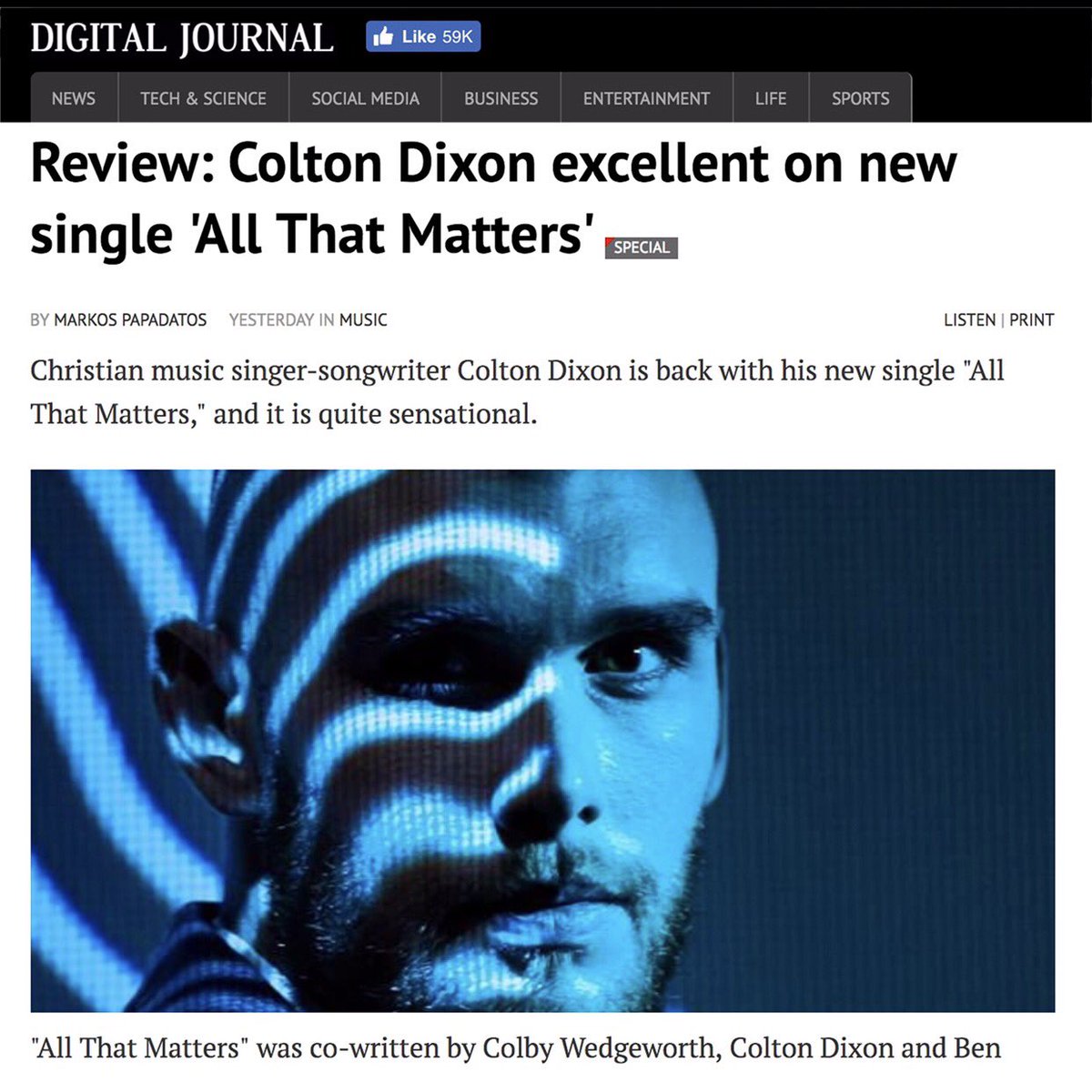 coltondixon's tweet image. Shout out to @digitaljournal and @powerjournalist for the ‘All That Matters’ review! Check it out: bit.ly/DigJournalColt…