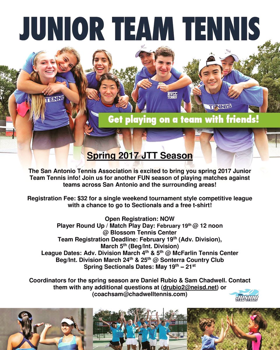 San Antonio Tennis (@satxtennis) on Twitter photo Spring Junior Team #Tennis registration is open w/ teams of ALL ages & levels! #sanantonio #satx #juniortennis Spring Junior Team #Tennis registration is open w/ teams of ALL ages & levels! #sanantonio #satx #juniortennis