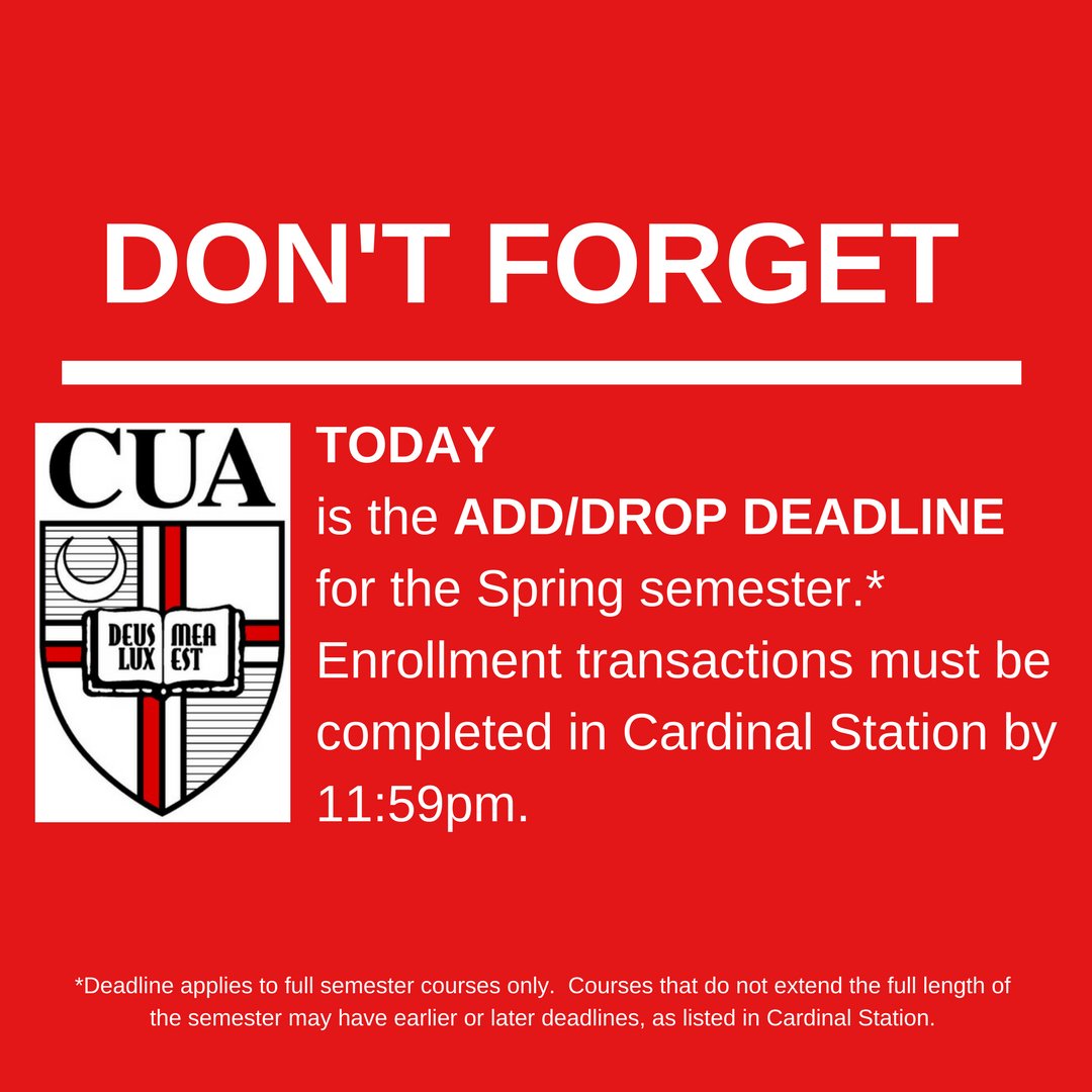 CUAEnrollment's tweet photo. Spring registration closes at 11:59pm tonight! #CUA https://t.co/IOyeypsDoJ