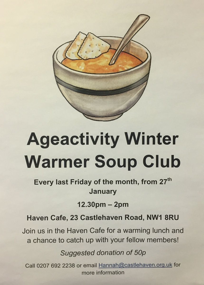 CCA_Camden's tweet photo. Join us this Friday for our first #Ageactivity #Camden Winter Warmer Soup Club!!    https://t.co/P3qQEE0nBj @abc_camden https://t.co/guyfGuXkhk
