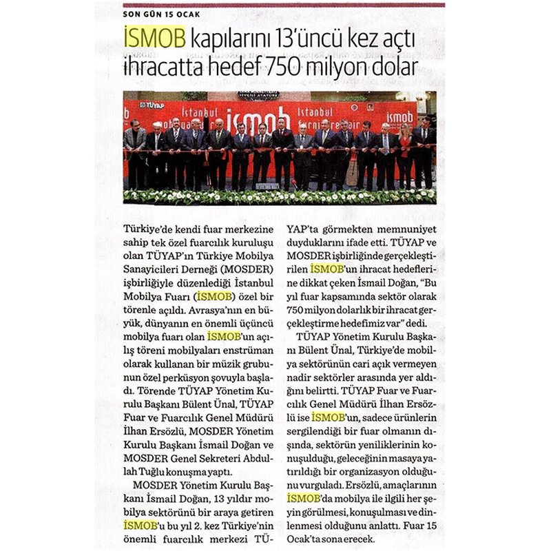 TMOSDER's tweet photo. İSMOB kapılarını 13.kez açtı. İhracatta hedef 750 milyon dolar.
Dünya Gazetesi haber yansıması
#haber #mobilya #ismob https://t.co/wkVLhRxVkW
