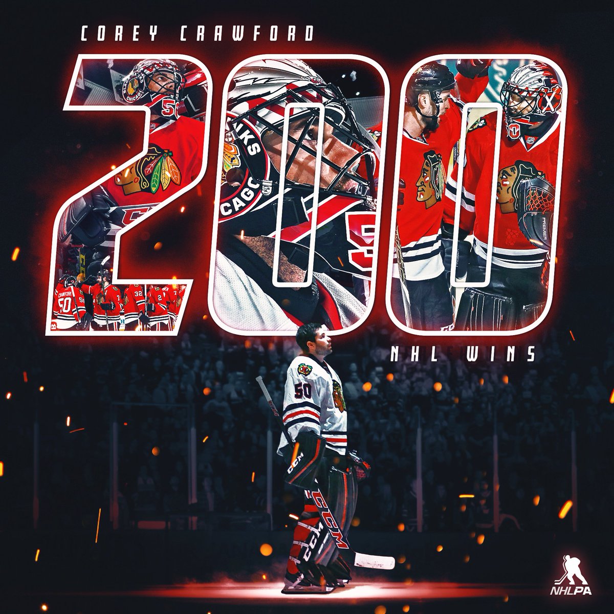 Congratulations to Corey Crawford, who in Sunday's <a href="/NHLBlackhawks/">Chicago Blackhawks</a> 4-2 victory, posted his 200th <a href="/NHL/">NHL</a> win!