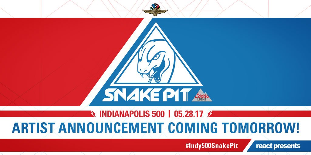 Indy500SnakePit's tweet photo. It's happening!! 

Tomorrow morning --> find out who you will be partying with in the #Indy500SnakePit presented by @CoorsLight! https://t.co/cho6Y0LRsu