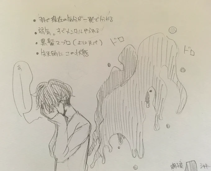 @d_mtskstp 夜の海のような羽を持つ弱気な青年。やはり名前と目の色は未定( ˃̣̣̥ω˂̣̣̥ )
もうちょいキツめの天パにしよかなー
顔周りはまだちょっと悩み中なのでひとまずこんな感じで! 