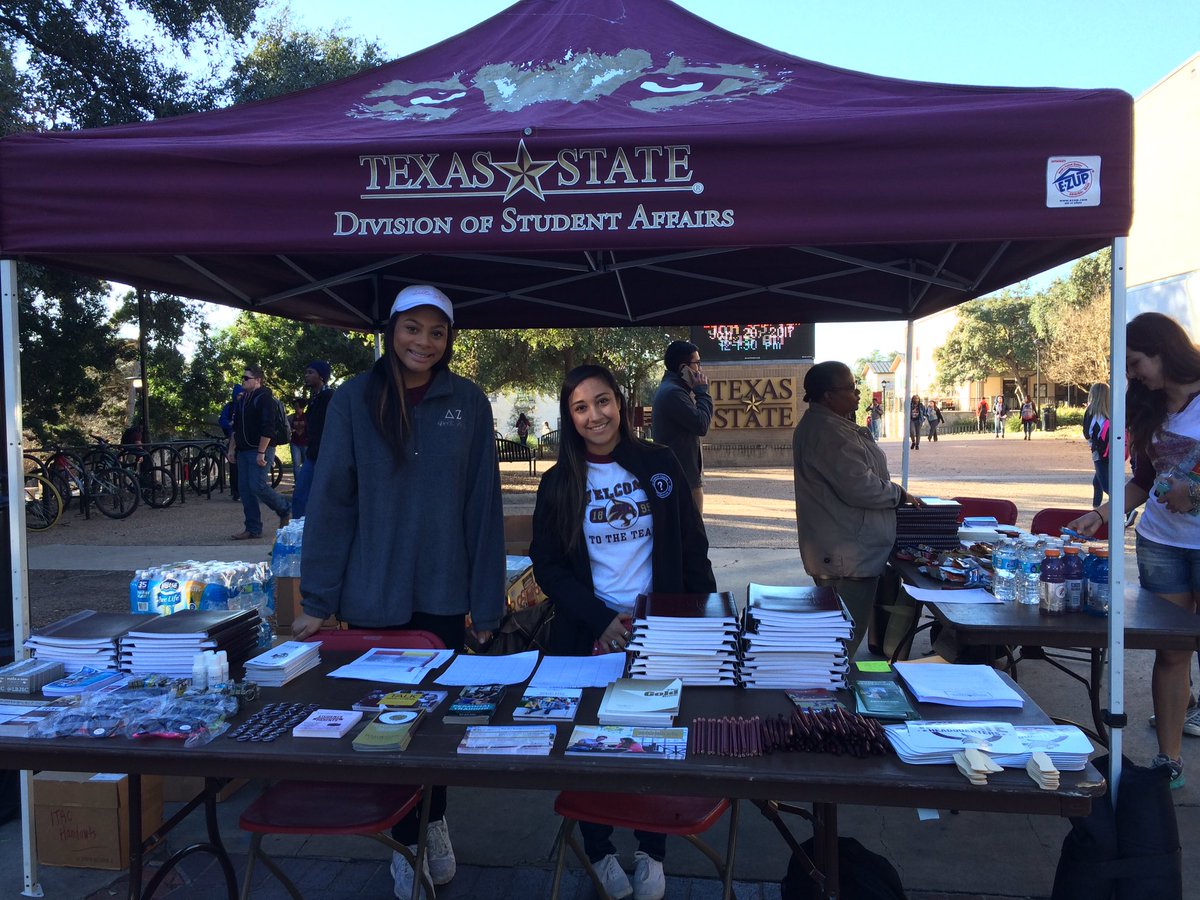 Welcome back Bobcats! Check us out in the Quad &amp; at the UAC for free snacks, planners and information about #txst services &amp; programs!