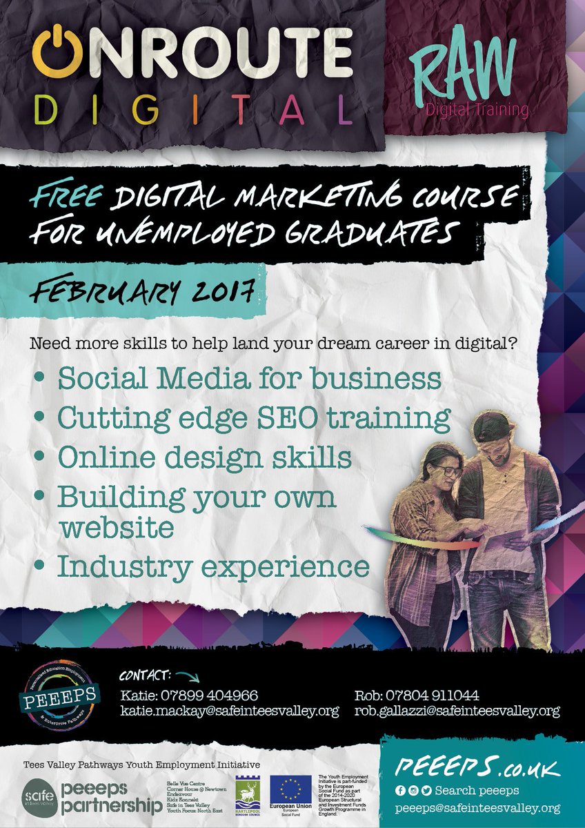 PeeepsP's tweet image. Digital training opportunity with internships for unemployed graduates starts Feb, contact Katie or Rob (see flyer) #OnRouteDigital #peeeps