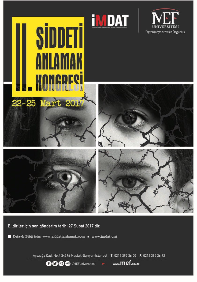 imdatdernek's tweet photo. İMDAT &amp; @MEFuniversitesi olarak 23-35 Mart'ta "II. Ulusal Şiddeti Anlamak Kongresi"ni düzenliyoruz. Detaylar: https://t.co/KLgIMQsV1A 'da. https://t.co/DBPKwuvoES