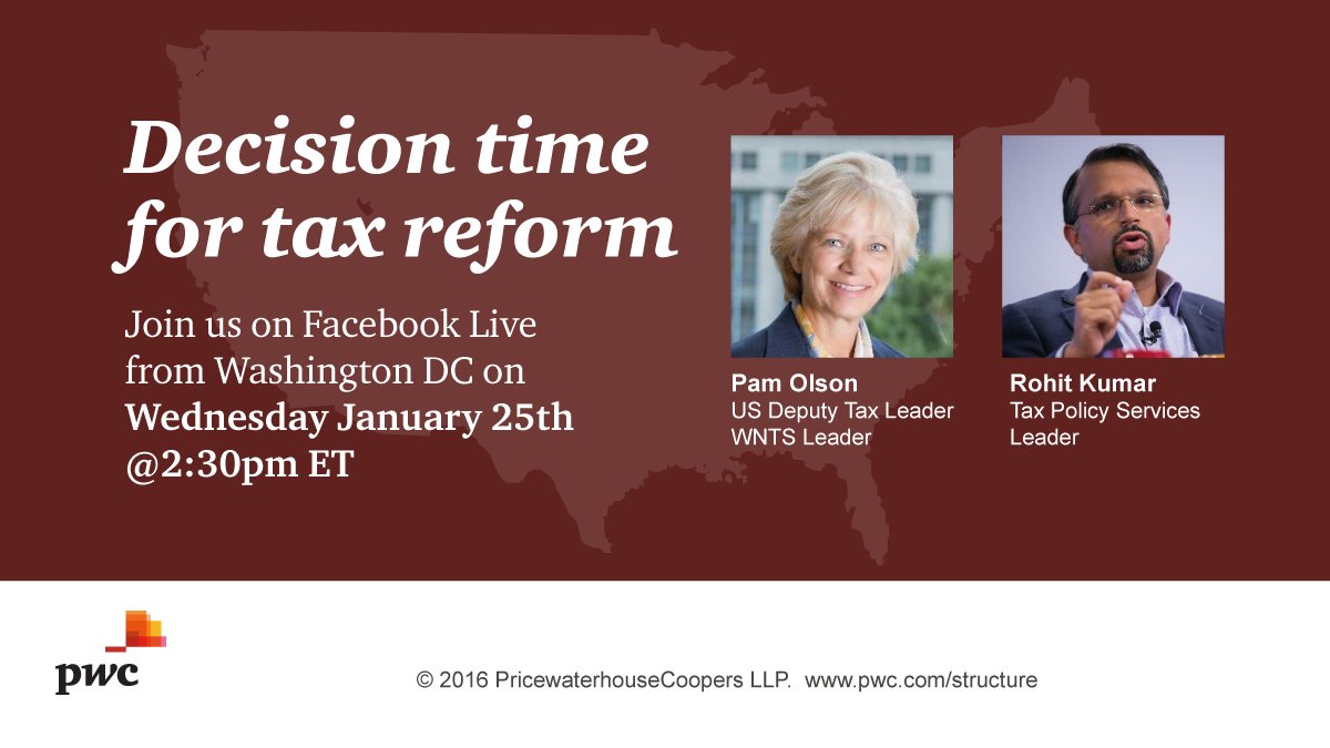 What might tax reform look like under the Trump administration? This is one Facebook Live you don’t want to miss! bit.ly/2jTTFbt