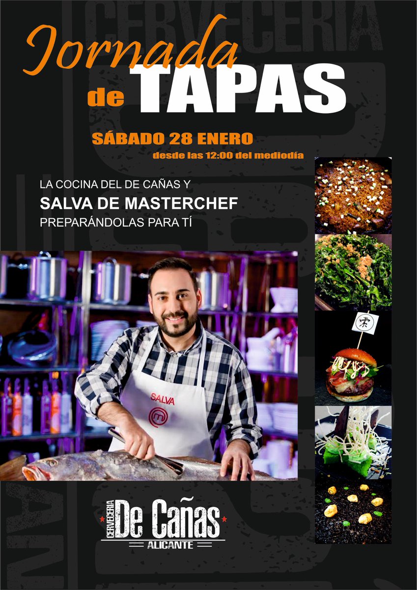 SalvaMChef4's tweet photo. El sábado estaré en De Cañas Alicante para q hagáis un "Tardeo" tomando unas 🍺 y unas buenas tapitas! Entrada Libre! #Alicante #MasterChef https://t.co/FdAI5nk1Hq