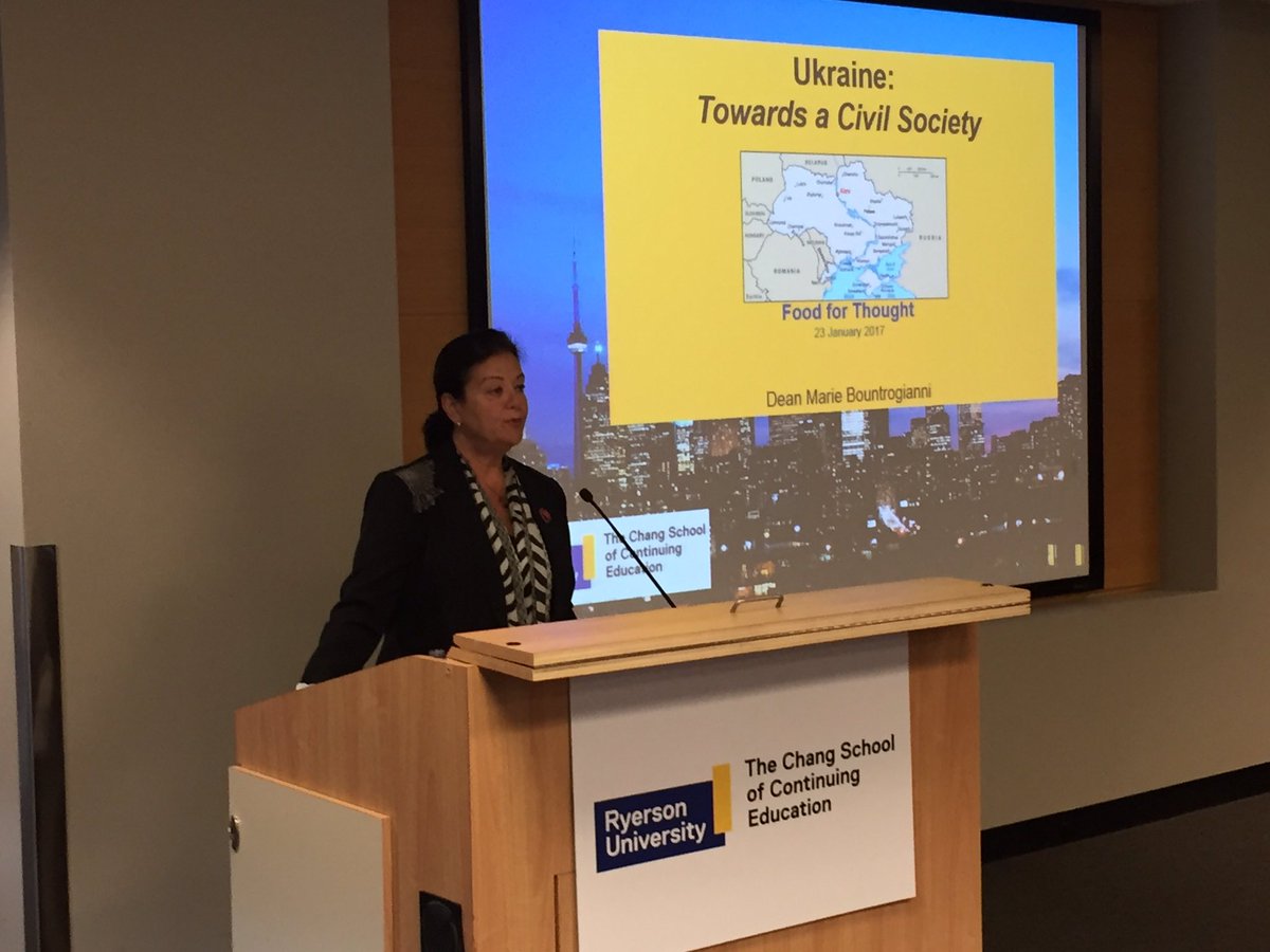 ChangSchoolTMU's tweet image. Happening now! @marieatryerson discusses recent trips to Ukraine to support #Democracy with #ChangSchool staff. #ChangTalks #Ryerson