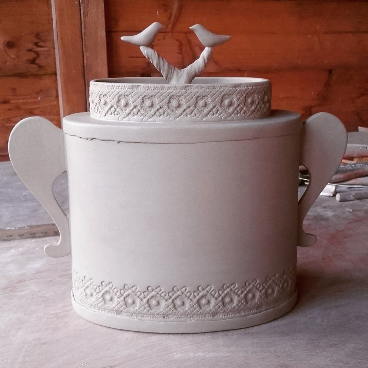 I've gone OTT with this one, think the cold has finally got to me #clay #liddedpot #handmade #workinprogress