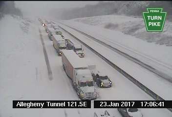 JanelleHallWTAE's tweet photo. #Breaking: 90 miles east of the rainy conditions in #Pittsburgh -- a standstill in the #snow storm on PA-Turnpike->
https://t.co/iPPiPV9KBD https://t.co/5c7GzOKiVW