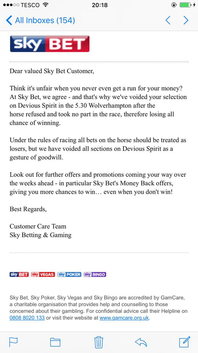 #Bravo <a href="/SkyBet/">Sky Bet</a>. A #true punters #bookie. <a href="/bet365/">bet365</a> take note! This is how you treat your loyal customer...