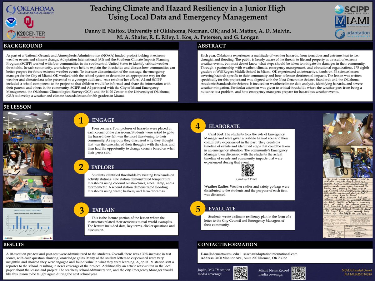 OKClimate's tweet photo. Join teacher consultant, Danny Mattox of @k20center for Poster 170 at 2:30 pm PST Convention Center 4E #Seattle #AMS2017 #OUtoAMS https://t.co/V0qcJ1Opzt