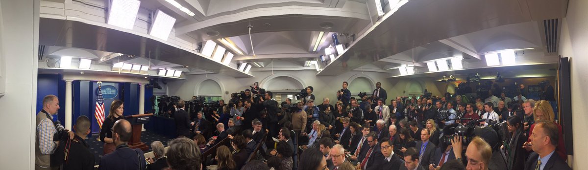 Milbank's tweet photo. There are a million, million and a half reporters in the briefing room. https://t.co/pZsZZ4ZAg2