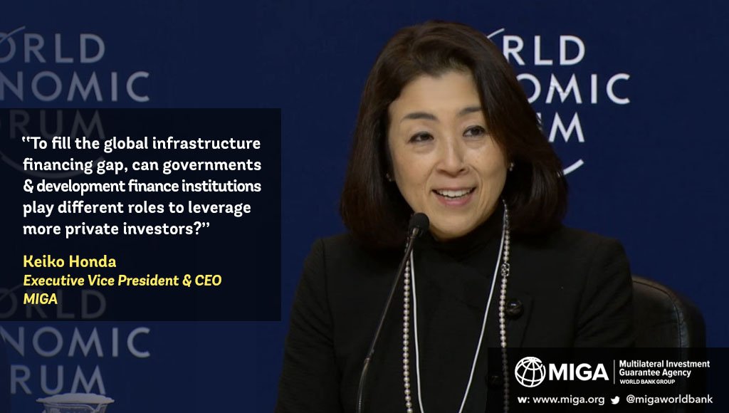 MIGA's tweet photo. Video: MIGA CEO Keiko Honda discusses how to leverage pvt sector to fill global infra financing gap @Davos @wef https://t.co/pMkGU9iJeN https://t.co/x4NvrvHKtA