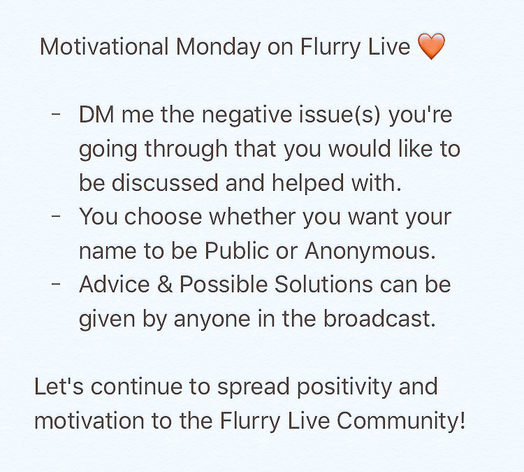 bsolutelyadrian's tweet photo. It's Motivational Monday! #ADRiFAM
#Flurry #Live #FlurryLive #FlurryFam

Tonight's @FlurryLive Stream Starts @ 9:00 PM ET! All Details Here: https://t.co/pm420EQTSh
