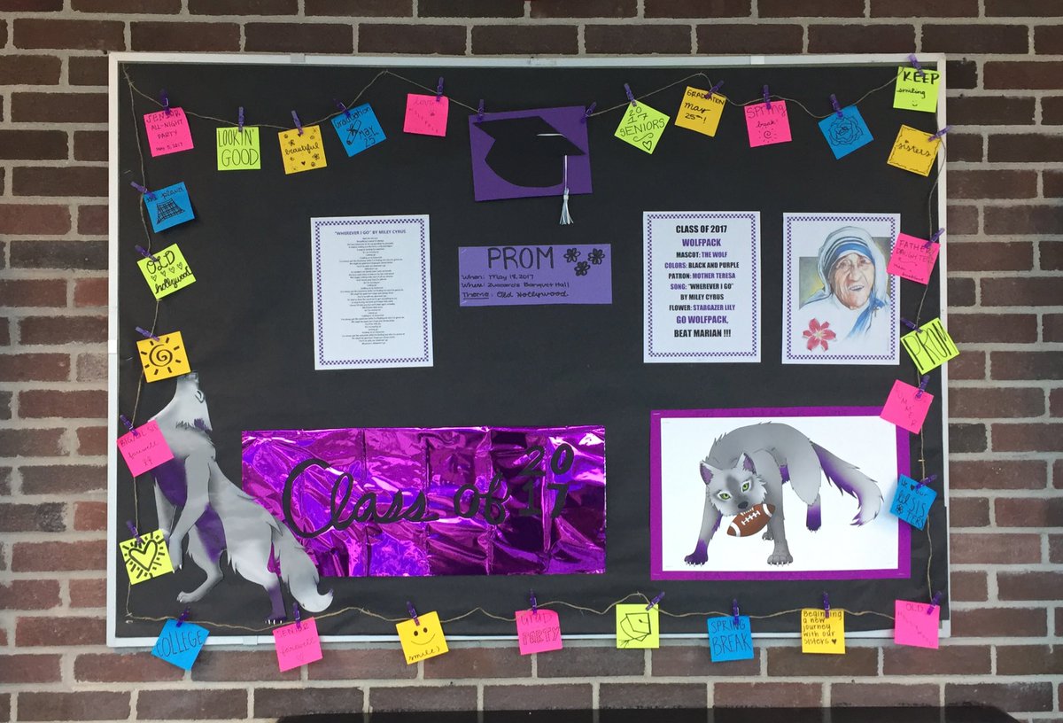 17reginawolves's tweet photo. make sure you take a look at the cute senior bulletin board💛 if you haven't picked up your class shirt, please do that at the spirit shop🎓💜 https://t.co/xQiFrl90XI