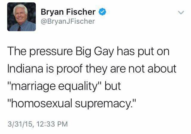 Who told @BryanJFischer our secret plan? Can't you homos keep a god damn secret! #GaySupremePlan https://t