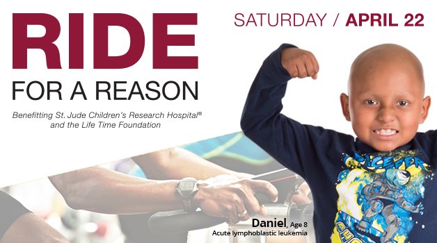 StJude's tweet image. Support St. Jude and @LifeTimeFndtn at @lifetimefitness when you Ride for a Reason on April 22. Register today: bit.ly/2k9GZdG
