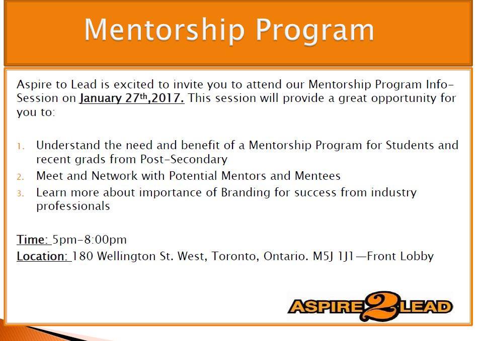Aspire2lead_'s tweet photo. We are excited to invite you to attend our Mentorship Program Info-Session on January 27th,2017!! https://t.co/e3f3MtprOi