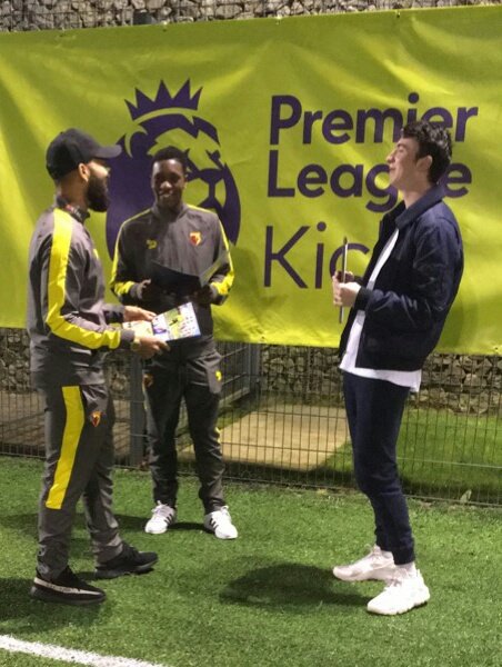 WFCTrust's tweet photo. PL KICKS: Thats a wrap for tonights #PLKICKS evening, thanks to #watfordfc's @MichaelFolivi &amp; #Mariappa ⚽⚽🐝🐝🐝 https://t.co/6CZQJ1lyLh