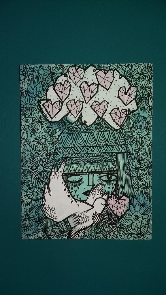 cukoon's tweet photo. Our new #painting fits right in our flat  #supportlocalartists #Bristol  #lovehearts #art #bird #free https://t.co/LAWwt8red9