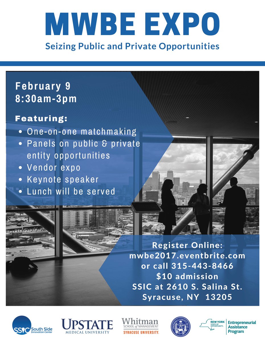 Whitman's <a href="/southsideinnova/">SSIC</a>, <a href="/OnondagaCounty/">Onondaga County</a> &amp; <a href="/UpstateNews/">Upstate Medical University</a> are hosting the Minority Women Business Enterprise Expo: bit.ly/2j6wWV2