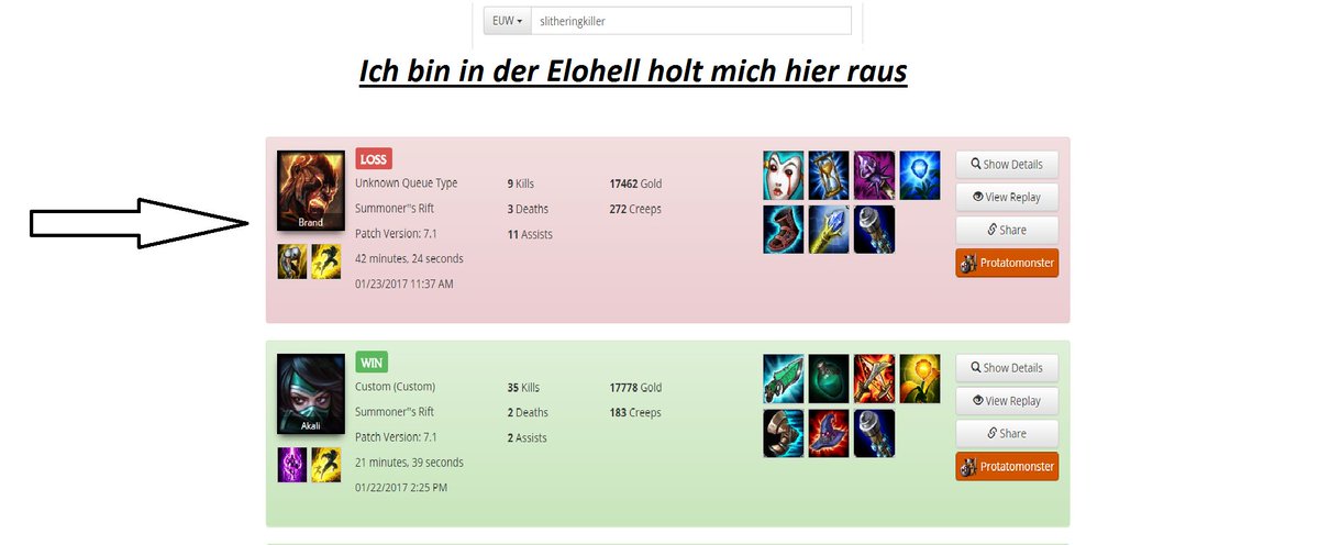 Ich bin in der Elohell holt mich hier raus! 
replay.gg/search/euw/sli…
euw.op.gg/summoner/userN…
<a href="/LoLSola/">Sola</a> Bitte erklär mir meine Fehler #elohell