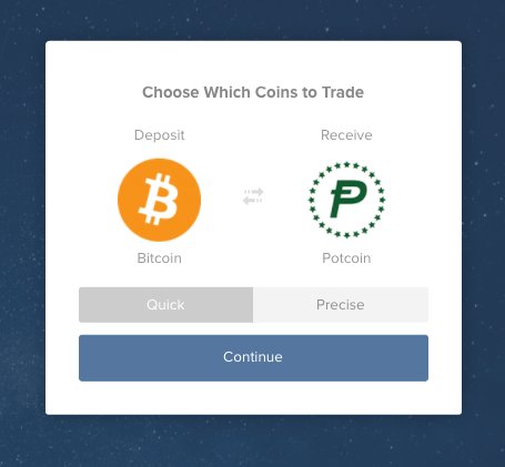 ShapeShift's tweet image. It's back! ShapeShift has added #potcoin back to the exchange. Buy/sell #POT instantly. No account needed. shapeshift.io @PotCoin