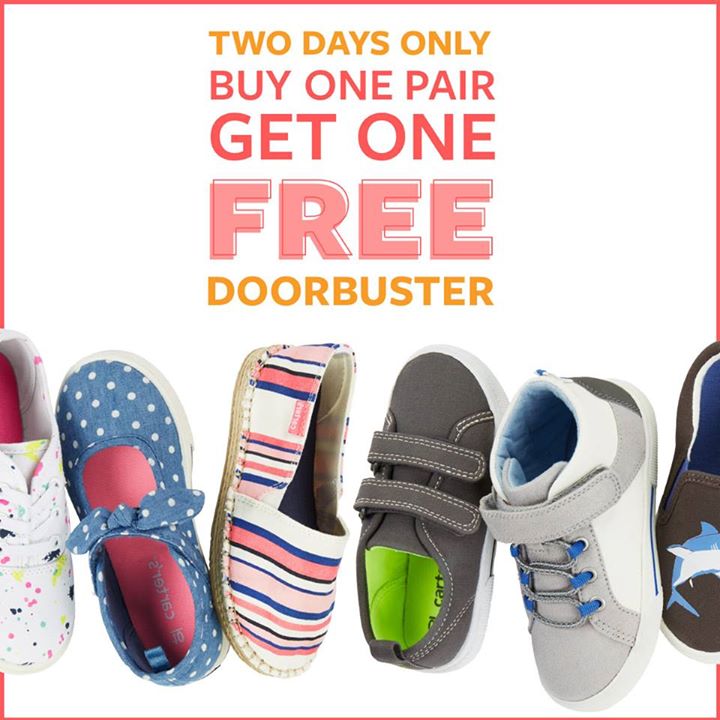 Carters's tweet photo. Happening NOW: Buy one pair get one FREE #lovecarters #shoes #bogo #sale https://t.co/dP4zEvqDxt https://t.co/TDrQDKx0rv