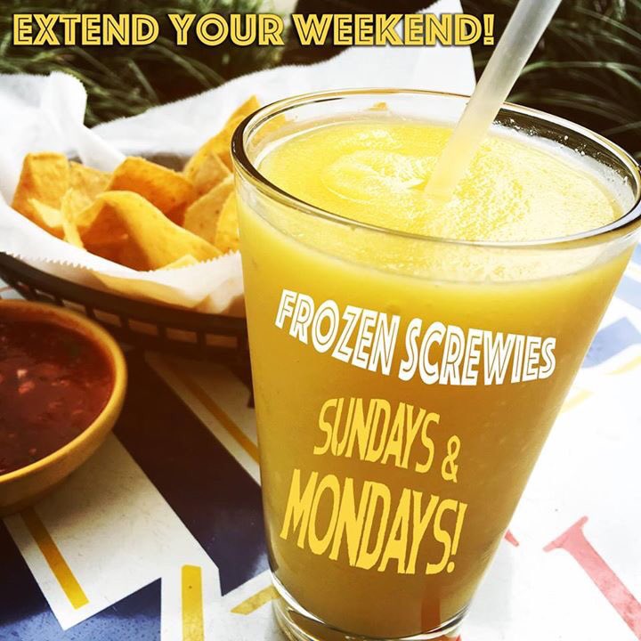 ZiaTaco's tweet photo. That's riiiggghhhht, Frozen Screwies on Mondays too! 🍊 #extendyourweekend #chs #chsdrinks #holycityeats https://t.co/z3T6wZmvGu