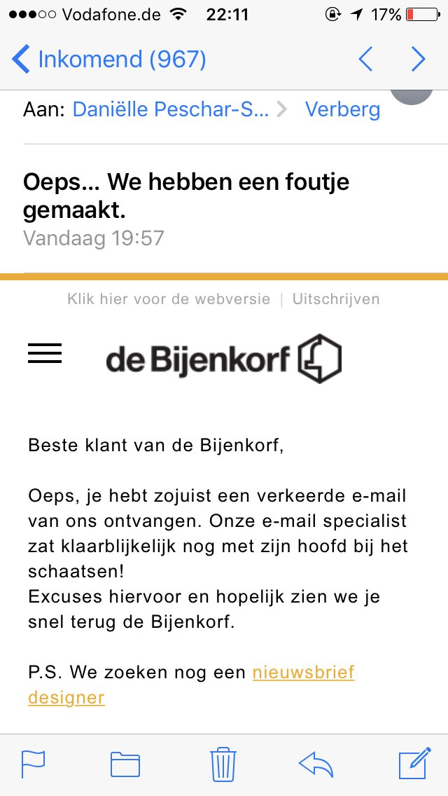 Lol <a href="/deBijenkorf/">de Bijenkorf</a>, maarre... ik vond de voorgaande mail met herinnering aan artikel op mijn verlanglijstje juiste reterelevant!