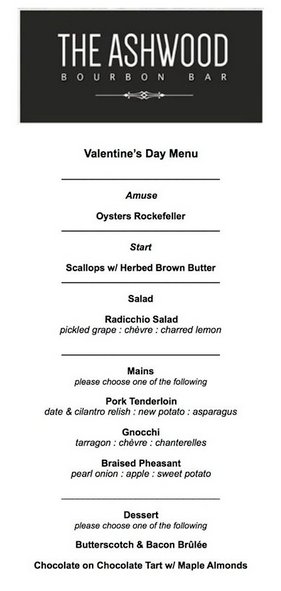 Enjoy a special price fixe menu for Valentine's Day at the <a href="/ashwoodinn/">The Ashwood</a> from Feb 10-14! BOOK NOW! 1-800-263-6900.