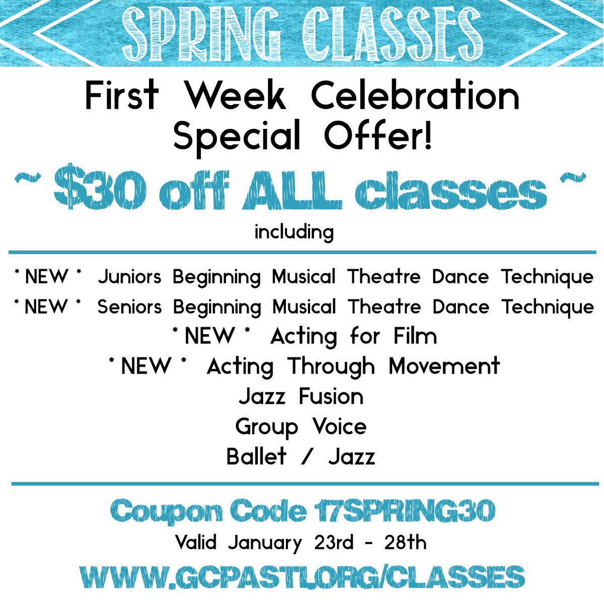 GCPASTL's tweet photo. Spring Classes begin tonight! Many are full and we have added more options and a special promotion to celebrate! There's still time to join! https://t.co/uOKE84Bt7u