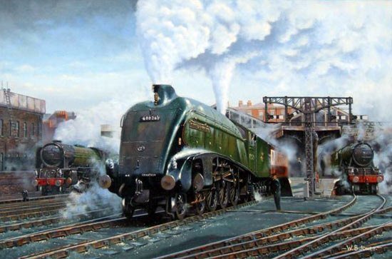 anshanjohn's tweet photo. Train Art. ‘A4 Pacific loco at Leeds Central Station’, Artist Wynne Jones. GRA. https://t.co/KjgGSETH21