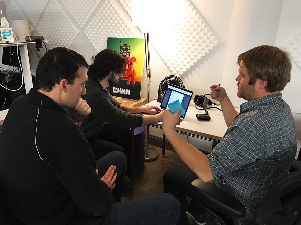Some of the team hard at work on <a href="/chkngame/">CHKN</a>.