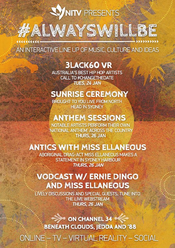 NITV's tweet photo. #AlwaysWillBe is an interactive line-up of music, culture and ideas. For more info, go to: https://t.co/RSNvnGUjWO https://t.co/X8hWCbSA8j