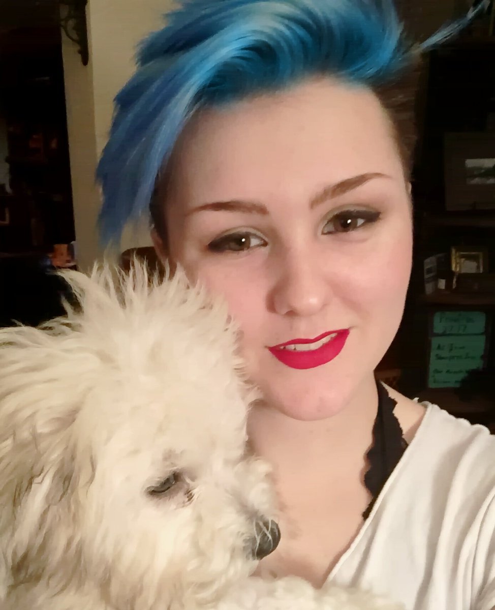 veryalora's tweet photo. Blonde, Red, Grey, Pink NOW I am in my #BluePhase. Hair is meant to change and express. You like ? With my Havenese Pup Duster...... https://t.co/Re956BY5xh