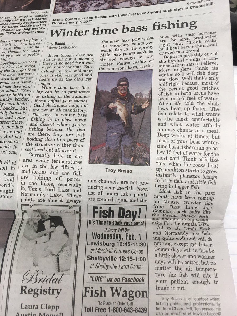 BassoTroy's tweet photo. For the locals I know have a weekly column in the Marshall County Tribune. #SEOPA #Poma #catchflyfish #flysouthflyshop https://t.co/UidzaVOJmx