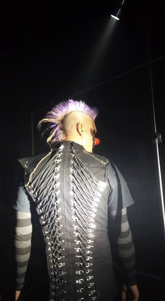 OdditiesRandom's tweet image. Clownin' around in his Random Oddities armored leather and denim vest- Michael Clapp of Scrub.