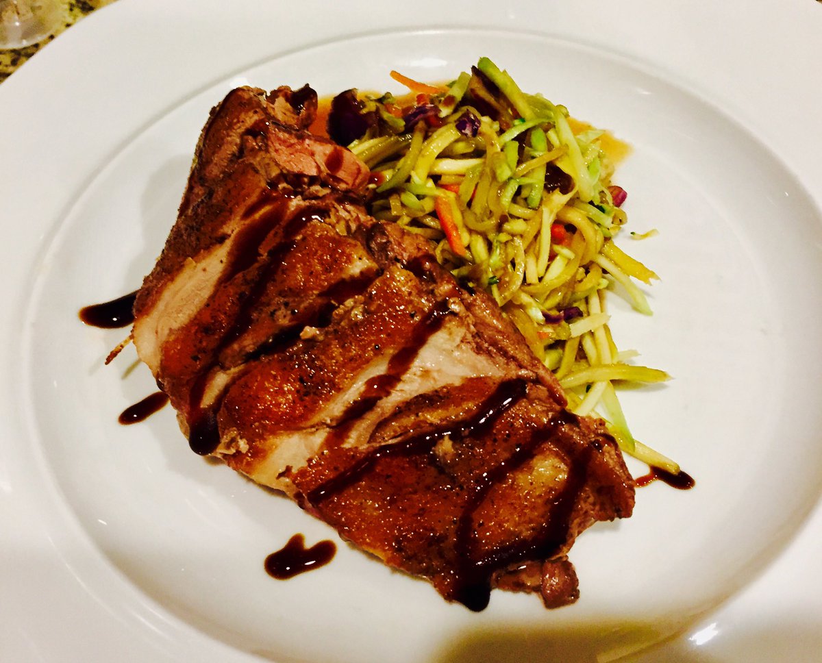 scott_schabot's tweet photo. Roasted Duck breast w/ teriyaki broccoli slaw and cherry reduction. https://t.co/IJHbZpkx5h